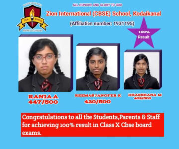 Zion International School, Kodaikanal Achieves 100% Success in Class X CBSE Board Exams